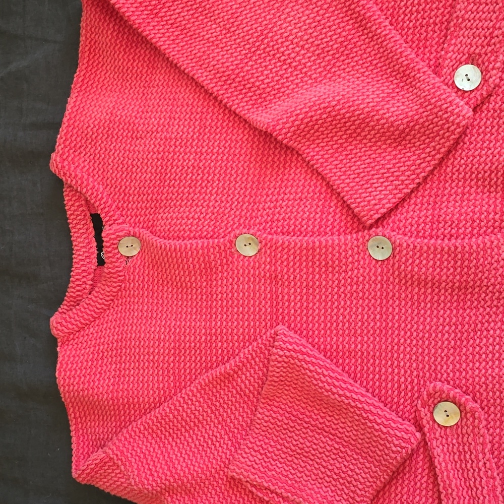 Vintage Women's Chenille Salmon Pink 3/4 Sleeve Cardigan/Jacket Sz Small